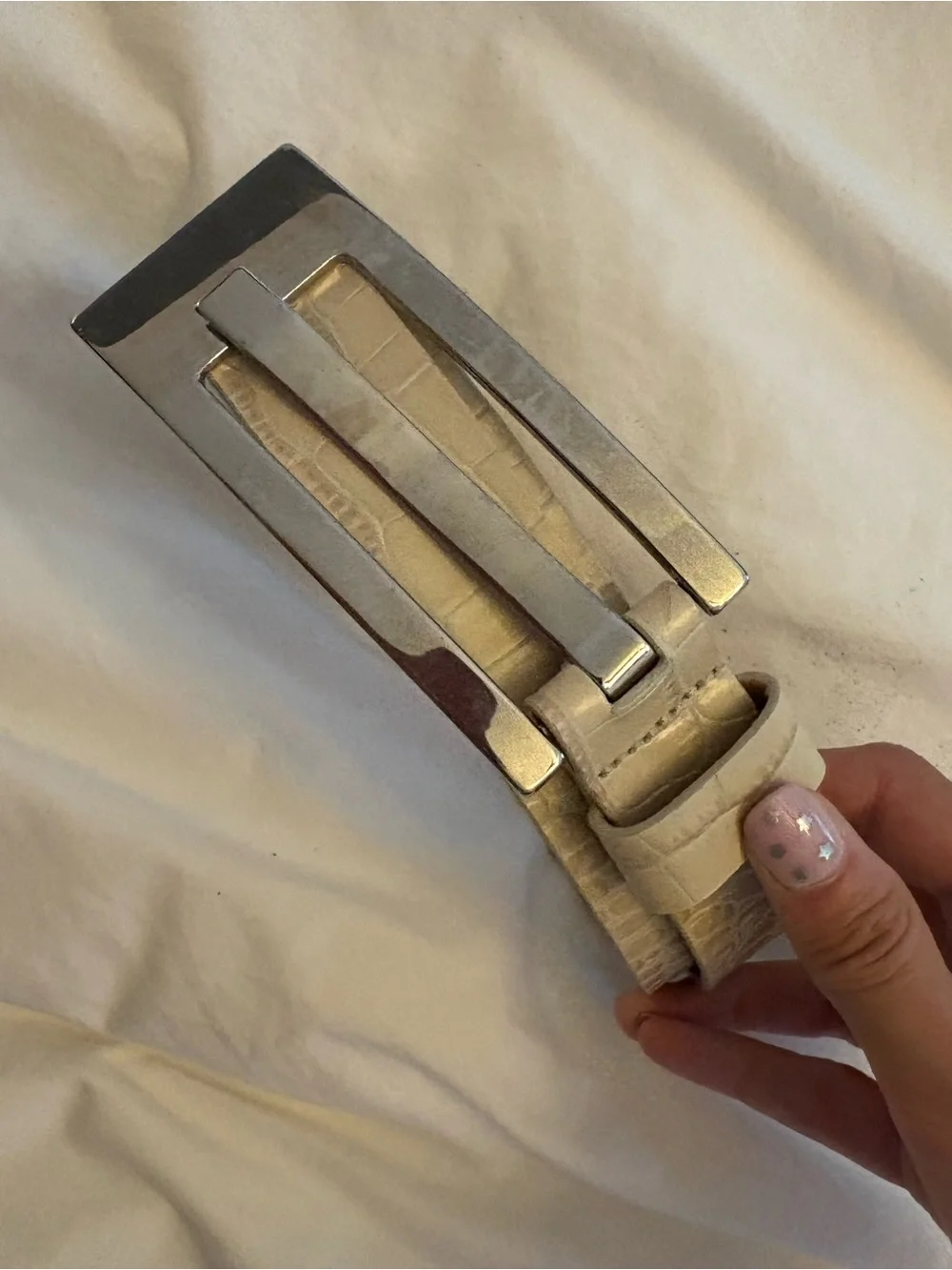 VTG Express Cream Leather Belt with Silver Buckle